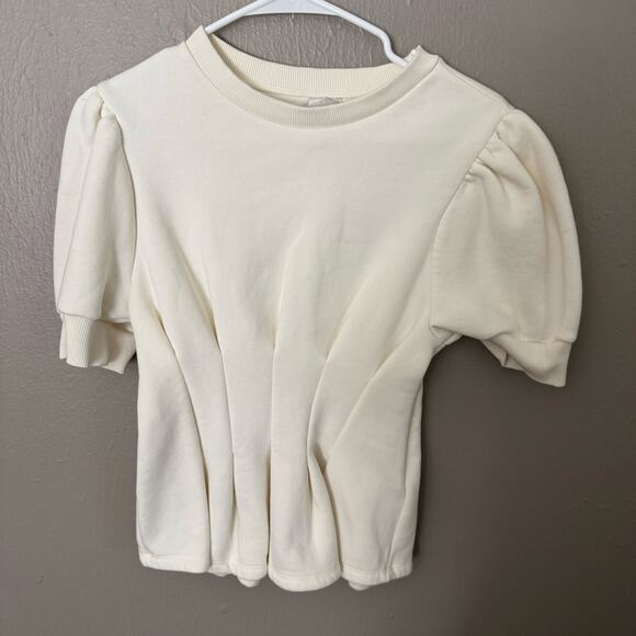 ANTHROPOLOGIE Maeve Puff-Sleeve Pleated-Waist Peplum Top Size Sweatshirt Size SP - Picture 2 of 8